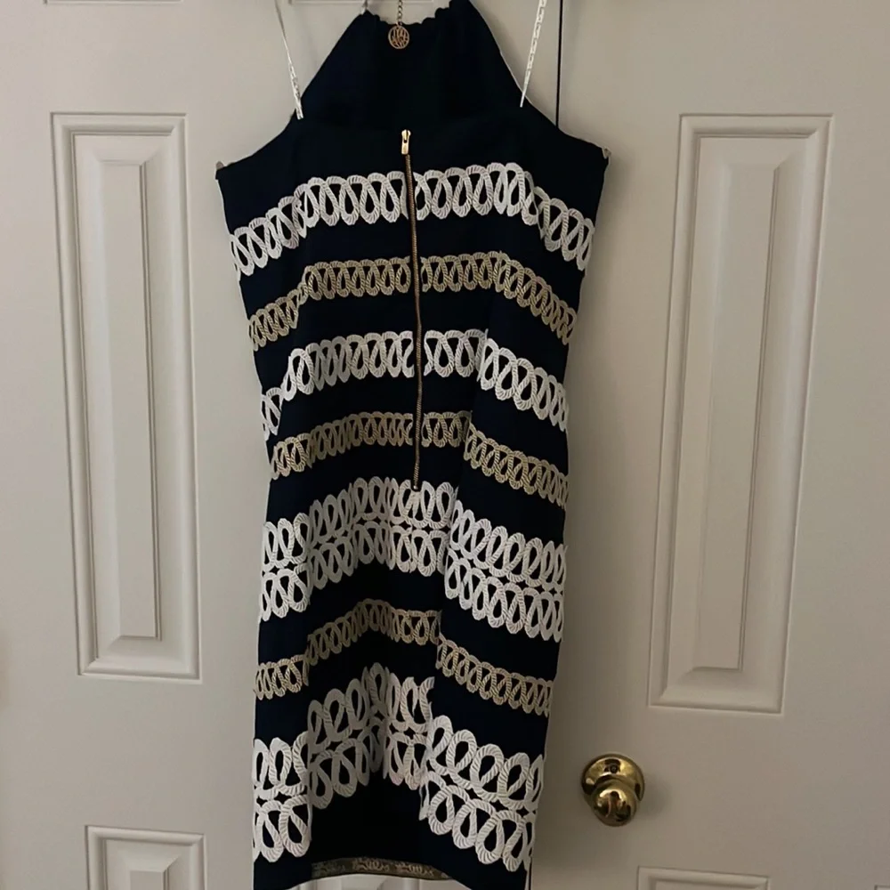 Gorgeous Lilly Navy, White, and Gold Dress - Picture 4 of 7